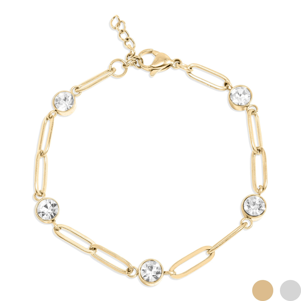 18K Gold PVD Stainless Steel Stone Paperclip Bracelet / BRJ1024  Compare to $29.99