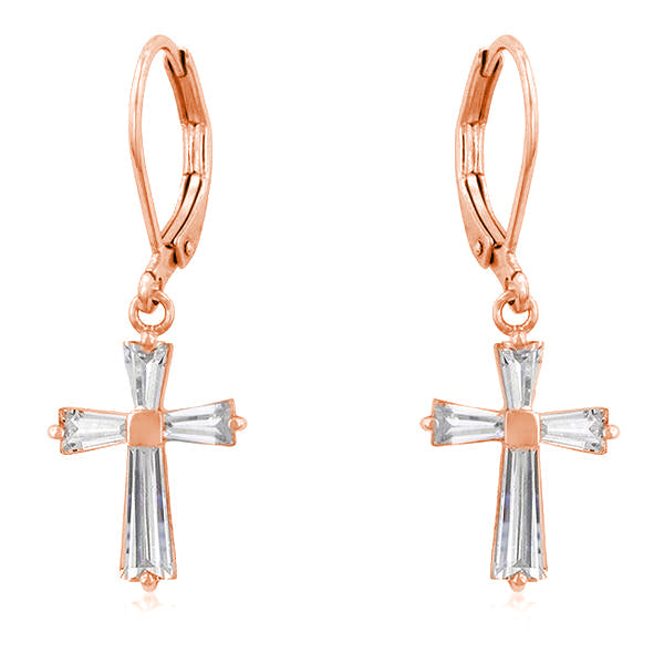 Rose Gold Plated CZ Cross Drop Earrings        	Compare at $28	        	        			        	        			        	        			                E20127A-C01