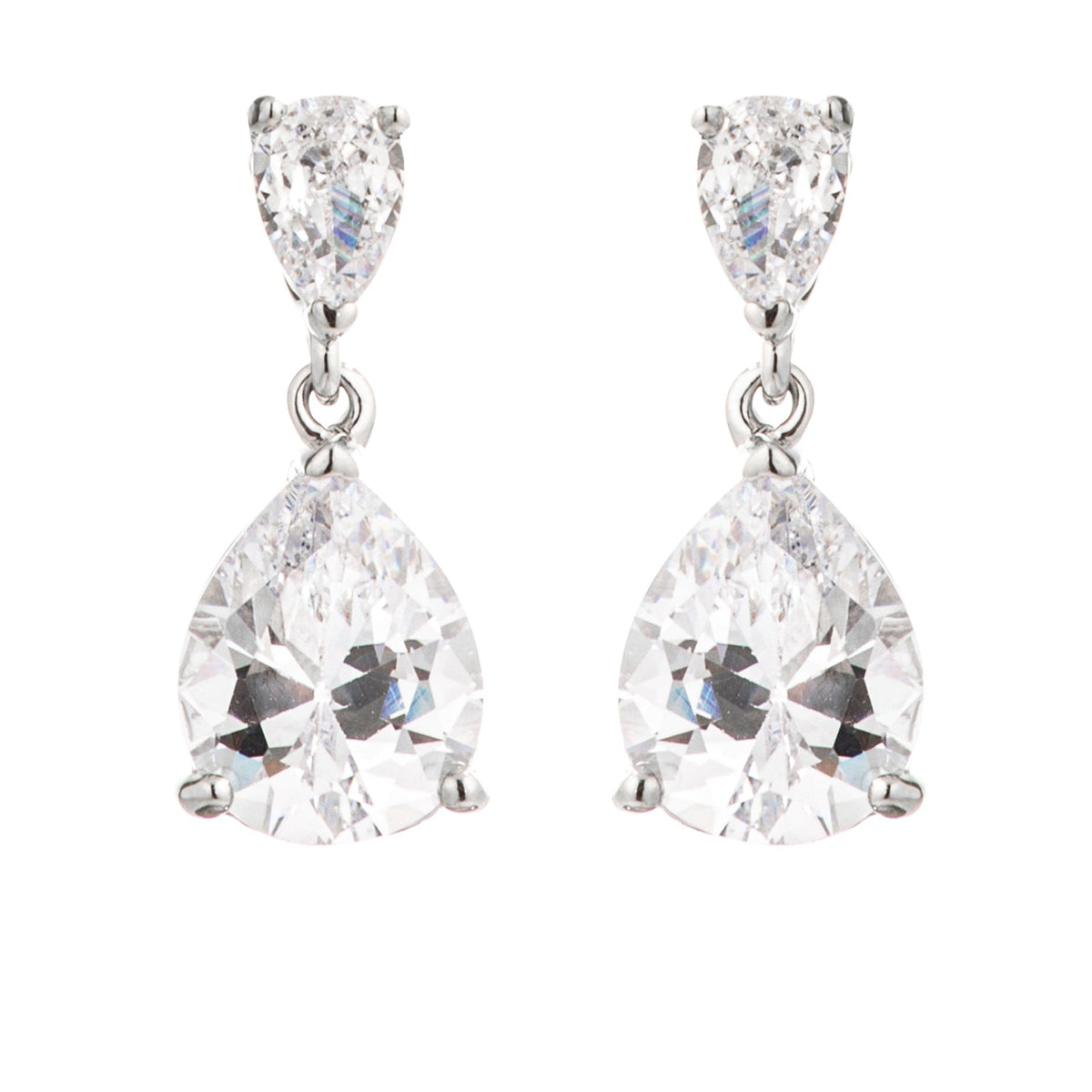 Rhodium Plated Double Pear Drop Earrings     Compare to MSRP of $32			        	        			                E50221R-C01