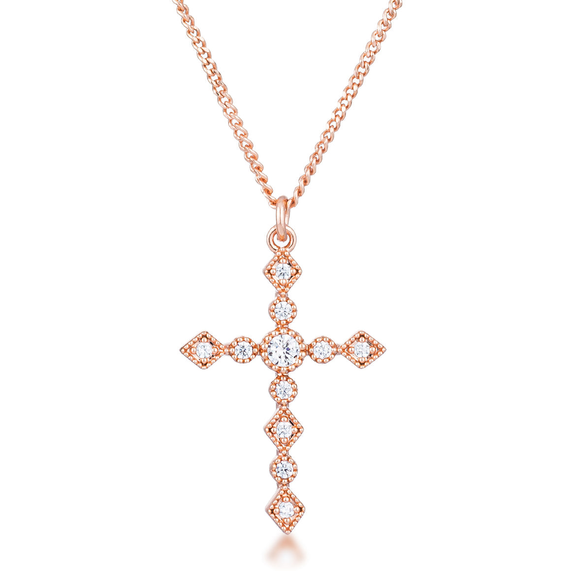 Dainty Art Deco Rose Gold Plated Clear CZ Cross Pendant      Compare to MSRP of $30		        	        			        	        			                P11482A-C01