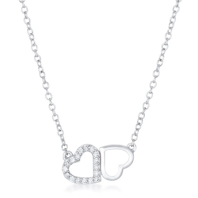 Sweet and Romantic Rhodium Melded CZ Hearts Necklace    Compare to MSRP $36   			        	        			        	        			                P50186R-C01