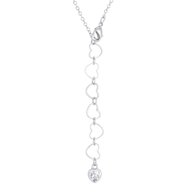 Sweet and Romantic Rhodium Melded CZ Hearts Necklace    Compare to MSRP $36   			        	        			        	        			                P50186R-C01