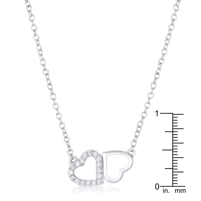 Sweet and Romantic Rhodium Melded CZ Hearts Necklace    Compare to MSRP $36   			        	        			        	        			                P50186R-C01