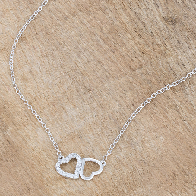 Sweet and Romantic Rhodium Melded CZ Hearts Necklace    Compare to MSRP $36   			        	        			        	        			                P50186R-C01