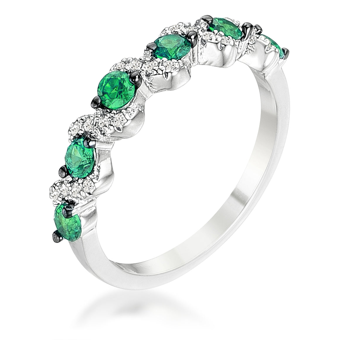 .18Ct Rhodium and Hematite Plated S Shape Emerald Green and Clear CZ Half Eternity Band   On ebay for $445.10       			        	        			        	        			        	        			                R08598T-C40
