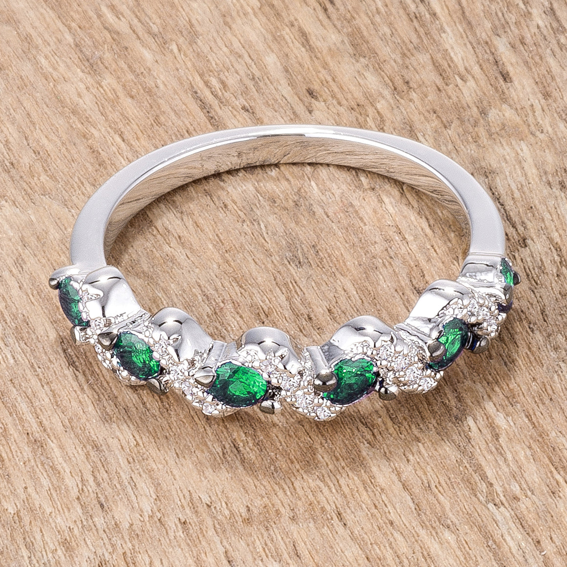.18Ct Rhodium and Hematite Plated S Shape Emerald Green and Clear CZ Half Eternity Band   On ebay for $445.10       			        	        			        	        			        	        			                R08598T-C40
