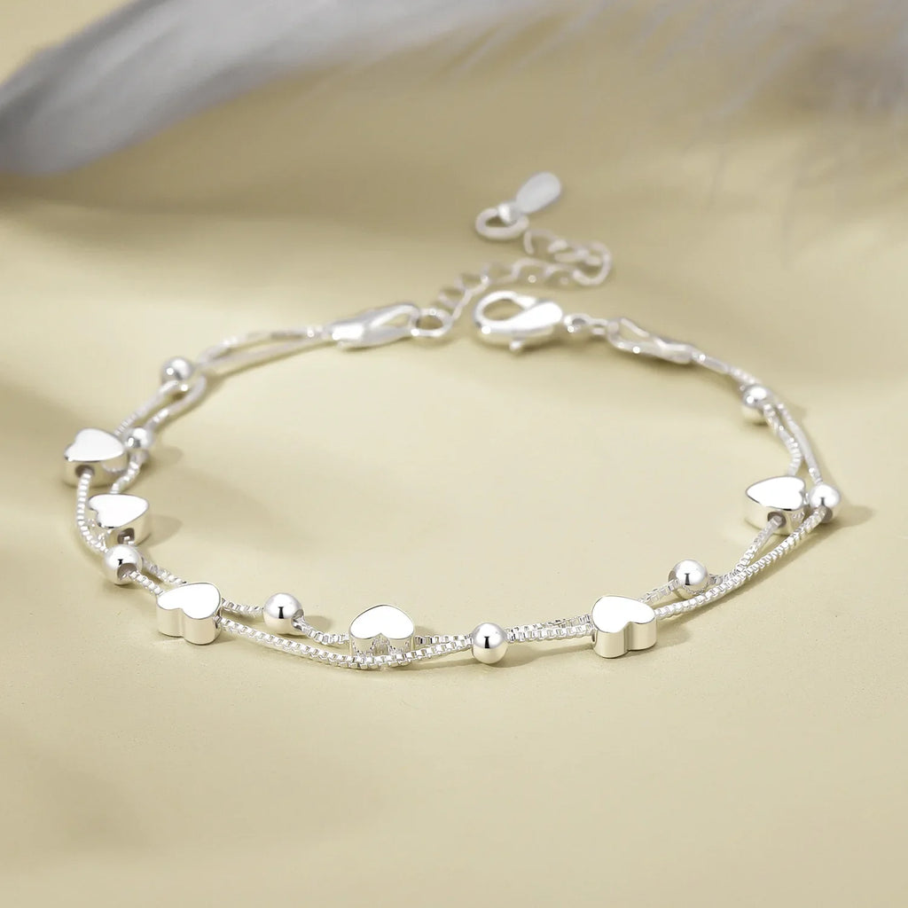 925 Sterling Silver Bracelets Woman Heart Ball Chain Charm Bracelet Couple Designer Jewelry Accessories Wholesale Jewellery