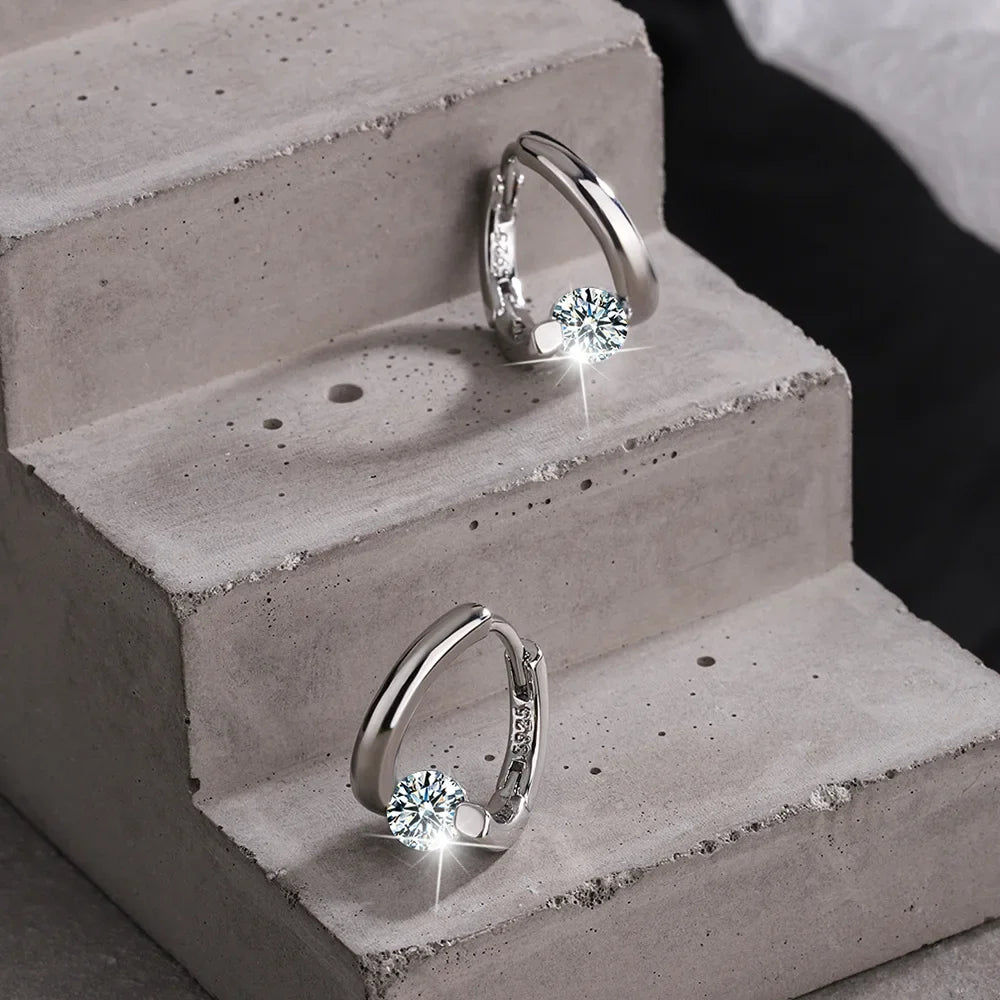 925 Sterling Silver Gold Crystals Simple Earrings For Women Fashion Wedding Luxury Jewelry 2024 Trend