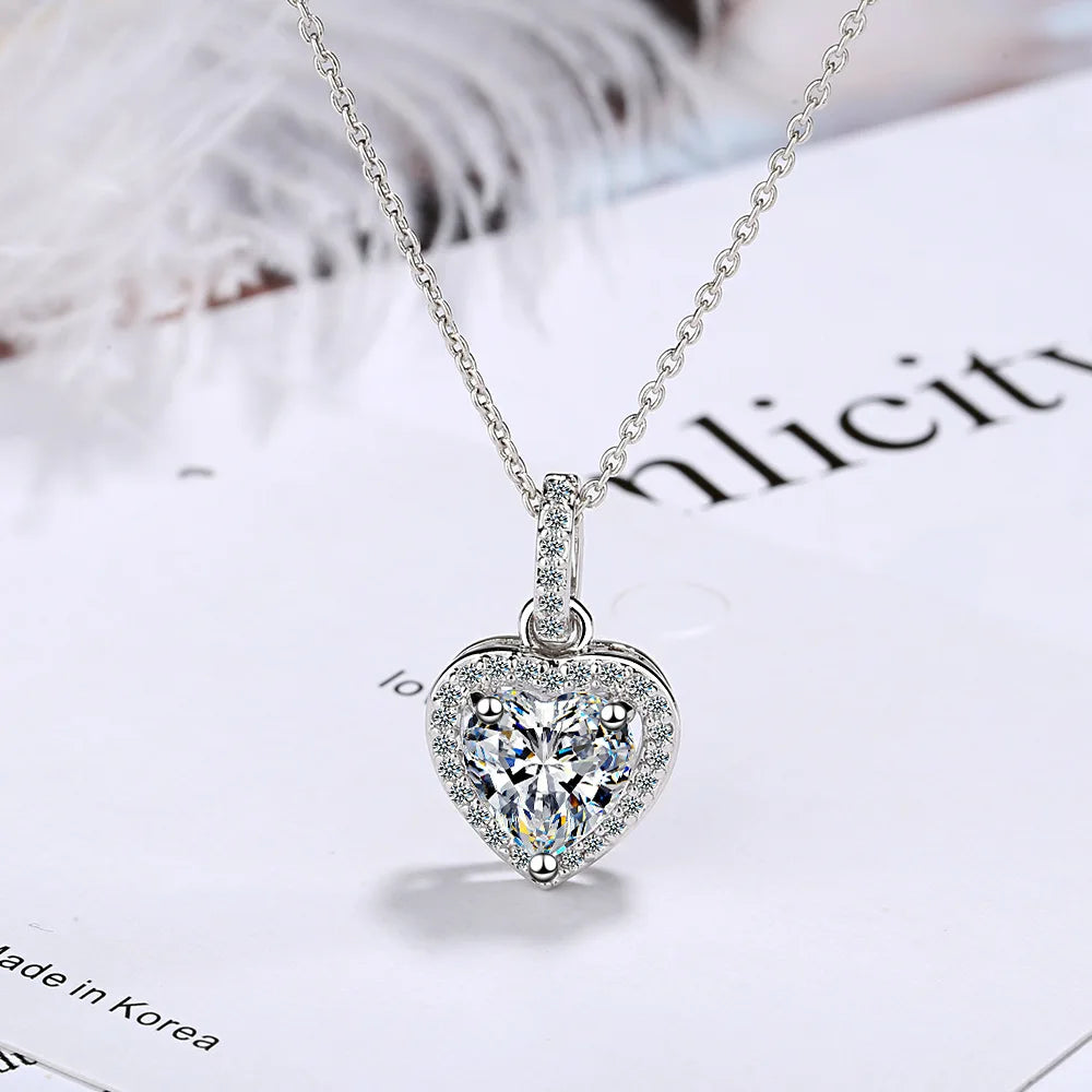 925 Sterling Silver Zircon Heart Pendant Necklaces For Women Luxury Designer Jewelry Gift Female Wholesale Jewellery Trend 2024