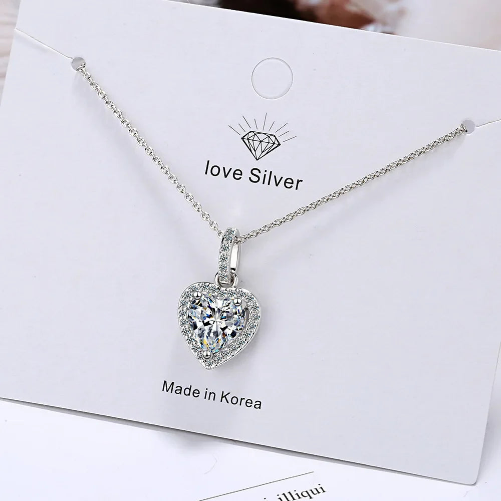 925 Sterling Silver Zircon Heart Pendant Necklaces For Women Luxury Designer Jewelry Gift Female Wholesale Jewellery Trend 2024