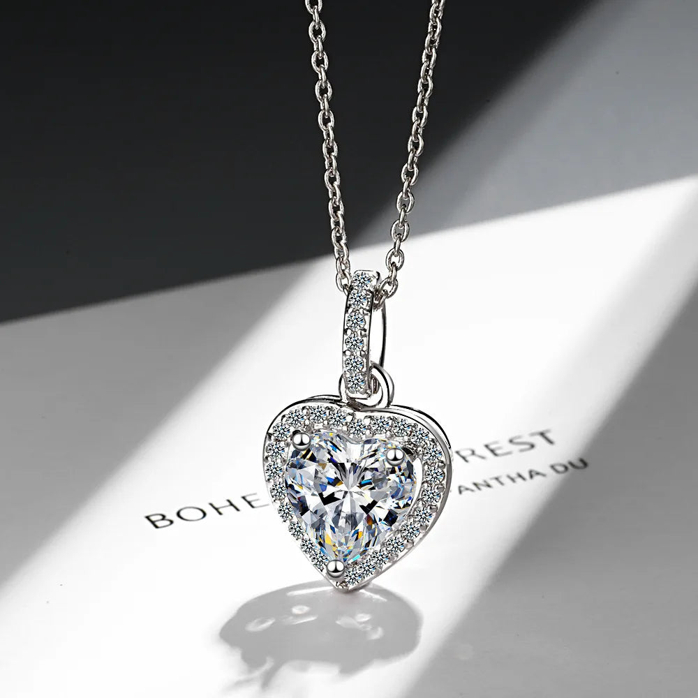925 Sterling Silver Zircon Heart Pendant Necklaces For Women Luxury Designer Jewelry Gift Female Wholesale Jewellery Trend 2024