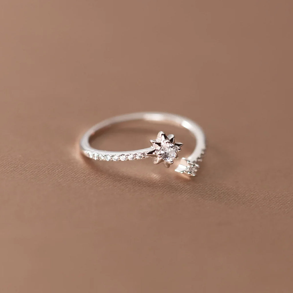 925 Sterling Silver Zircon Star Adjustable Rings For Women High Quality Jewelry Accessories Wholesale  Jewellery Argent 925