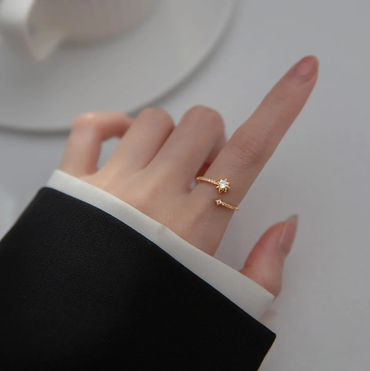 925 Sterling Silver Zircon Star Adjustable Rings For Women High Quality Jewelry Accessories Wholesale  Jewellery Argent 925
