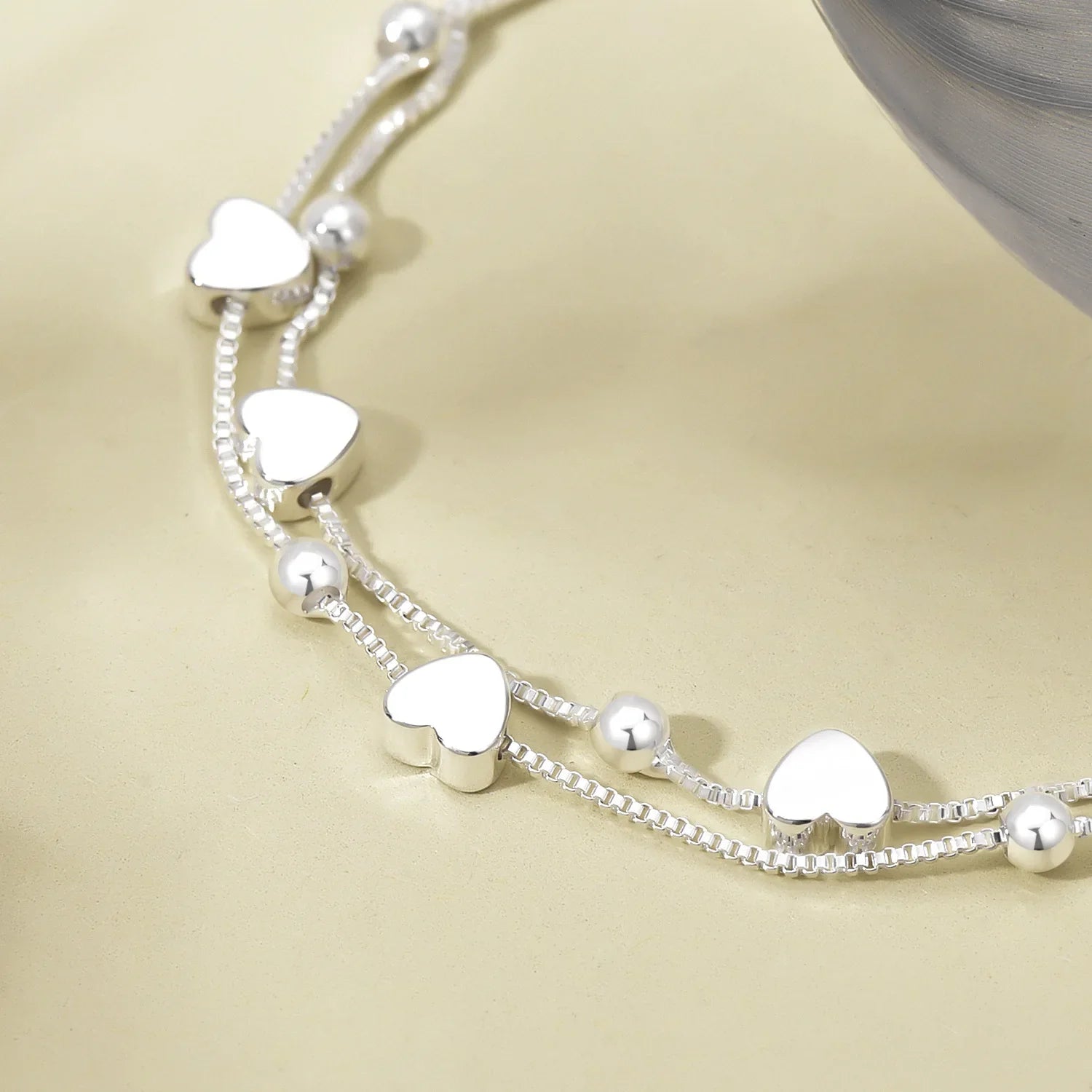 925 Sterling Silver Bracelets Woman Heart Ball Chain Charm Bracelet Couple Designer Jewelry Accessories Wholesale Jewellery