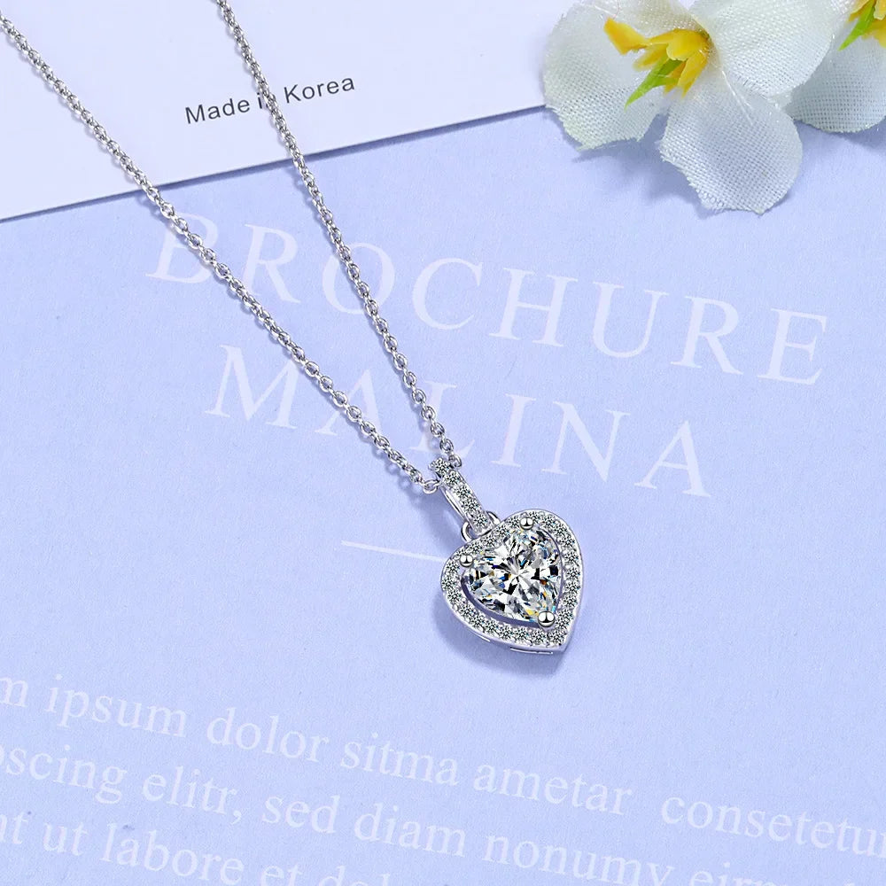 925 Sterling Silver Zircon Heart Pendant Necklaces For Women Luxury Designer Jewelry Gift Female Wholesale Jewellery Trend 2024